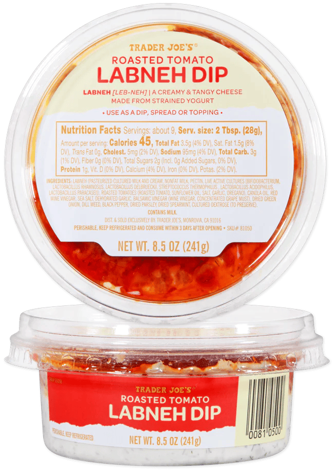 A tub of Trader Joe's Roasted Tomato Labneh Dip